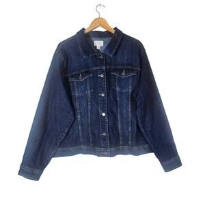 Caslon Dark Wash Denim Jacket Plus Size 3X Classic Trucker Button Front